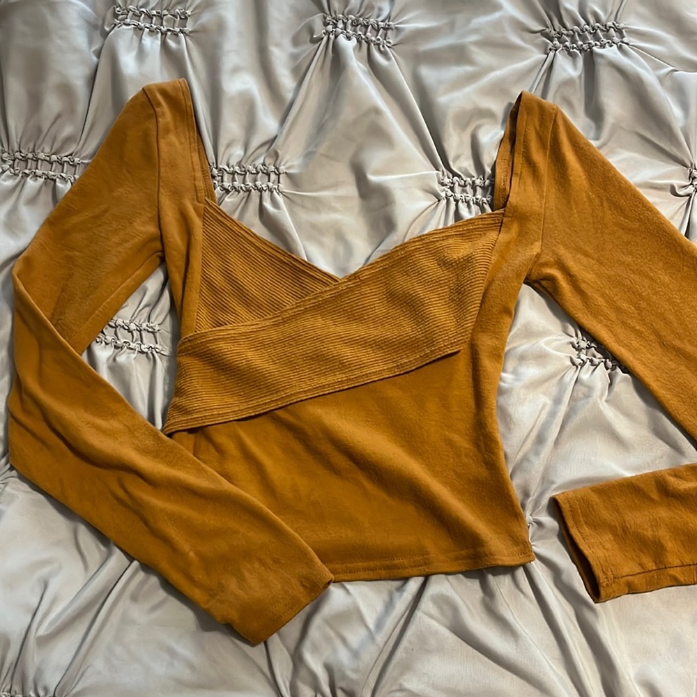 Urban Outfitters Out from Under Cross Over Tan / Orange Crop Top Long sleeve